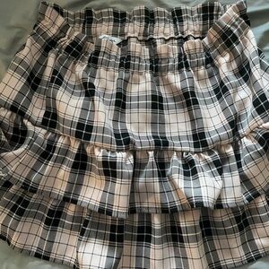 Miss Selfridge Black and Cream Plaid Mini Ruffle Skirt